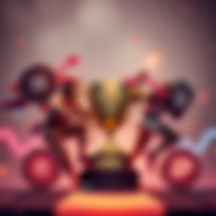 Graphic showing contenders in the XRP yield layer race with a trophy symbolizing competition and investment growth