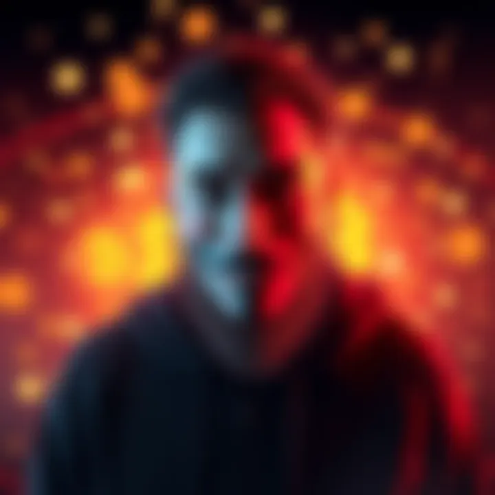 A digital representation of Yonatan Sompolinsky surrounded by Bitcoin symbols and the concept of anonymity.