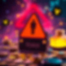 A warning sign symbolizing the vulnerability of Yoroi wallets, with a digital wallet and cryptocurrency icons in the background.