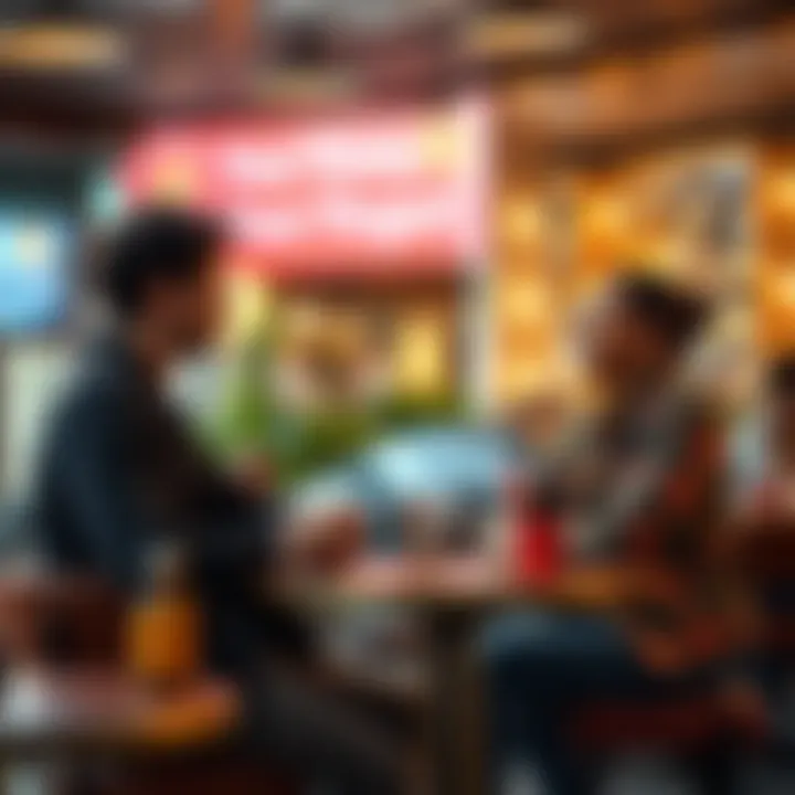 A young man sitting with a woman at a cafe, talking about his financial dreams and aspirations