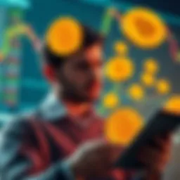 A 29-year-old man looking at financial charts and Bitcoin symbols, worried about his recent investment decisions following an inheritance windfall.