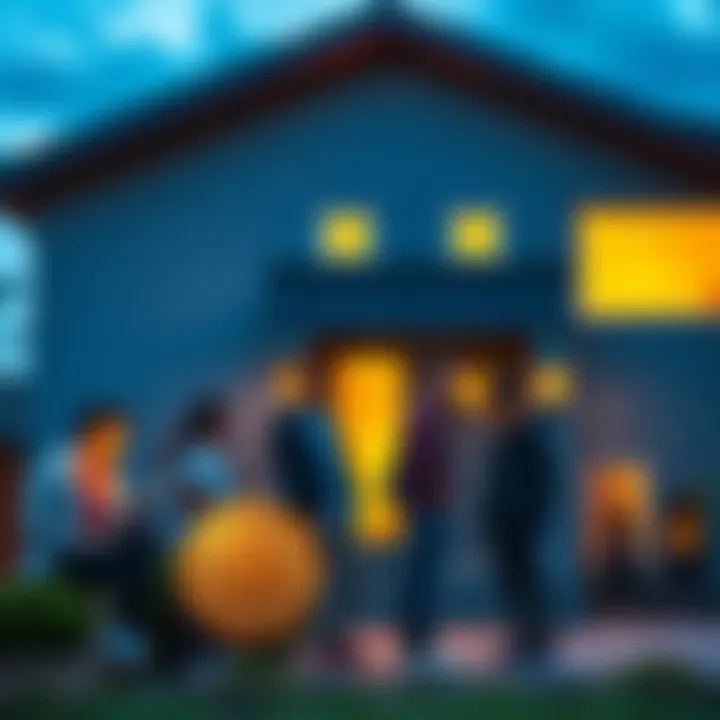 Millennials and Gen Z discussing Bitcoin options in front of a modern home for better housing solutions