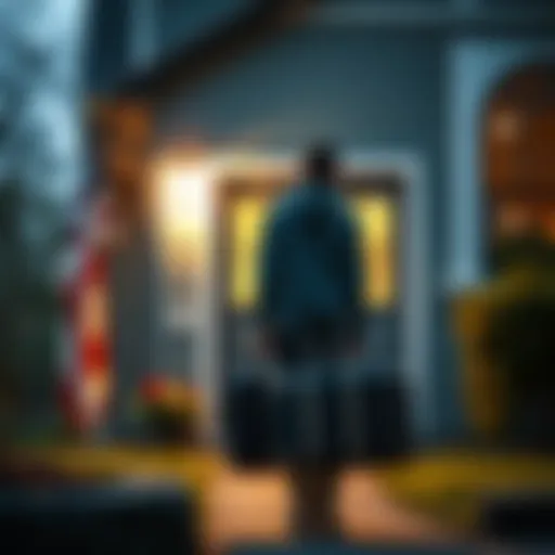 A young person looking back at a house while holding a suitcase, symbolizing being kicked out at 18