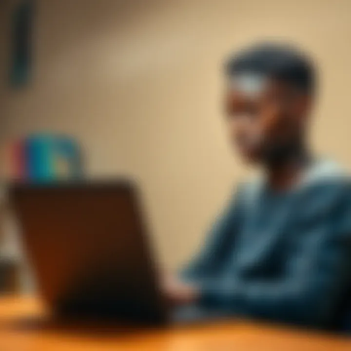 A 22-year-old African student studying with a laptop, symbolizing the impact of Bitcoin and online community support on education.