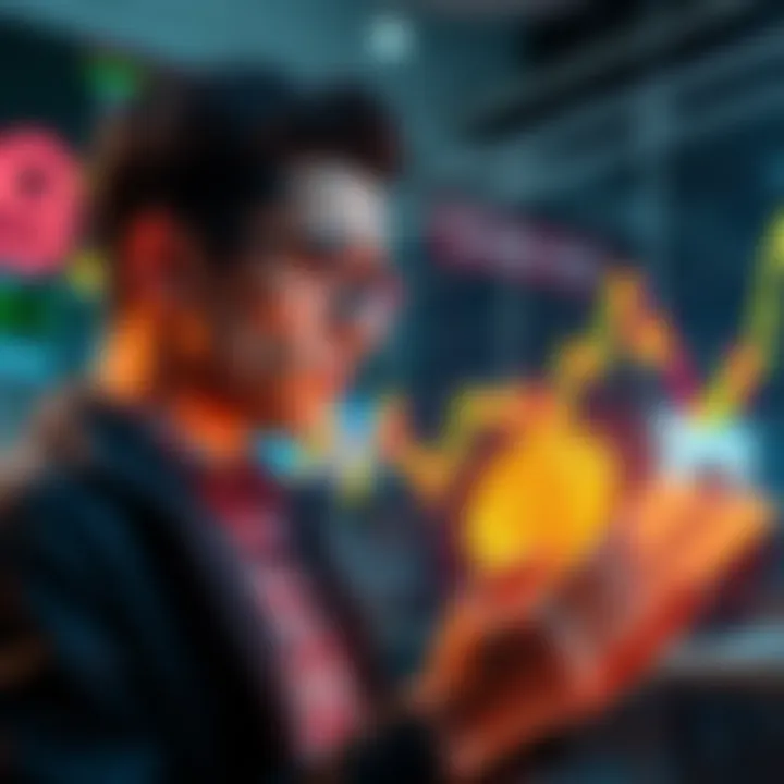 Young investor considering Bitcoin A frustrated young investor looks at a declining stock chart while contemplating Bitcoin investment options.