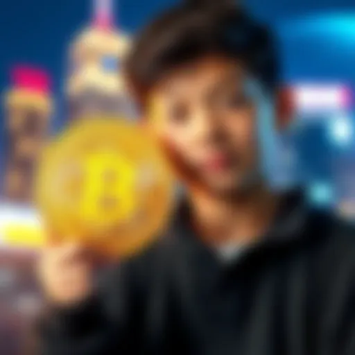 Young Investor with Bitcoin A 15-year-old holding a Bitcoin symbol, looking confident about their investment choice.