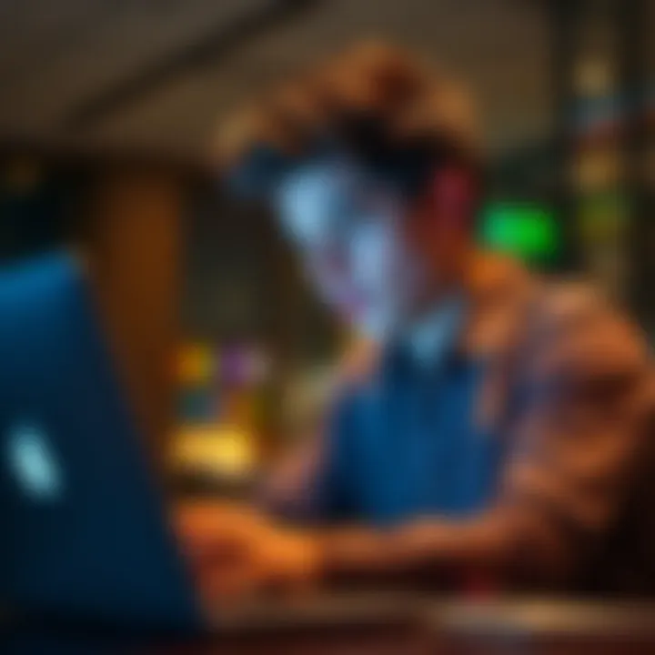 A 24-year-old man looking at his laptop, deep in thought about his crypto investments after selling XRP for $3.