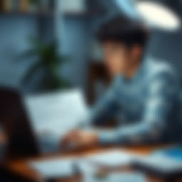 A young person sits at a desk looking at a laptop with Bitcoin charts, surrounded by notes about future family plans and savings.