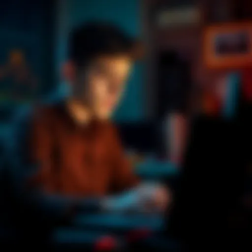 A young Canadian trader looks distressed while checking his crypto investments on a laptop, with a dark room emphasizing his feelings of regret.