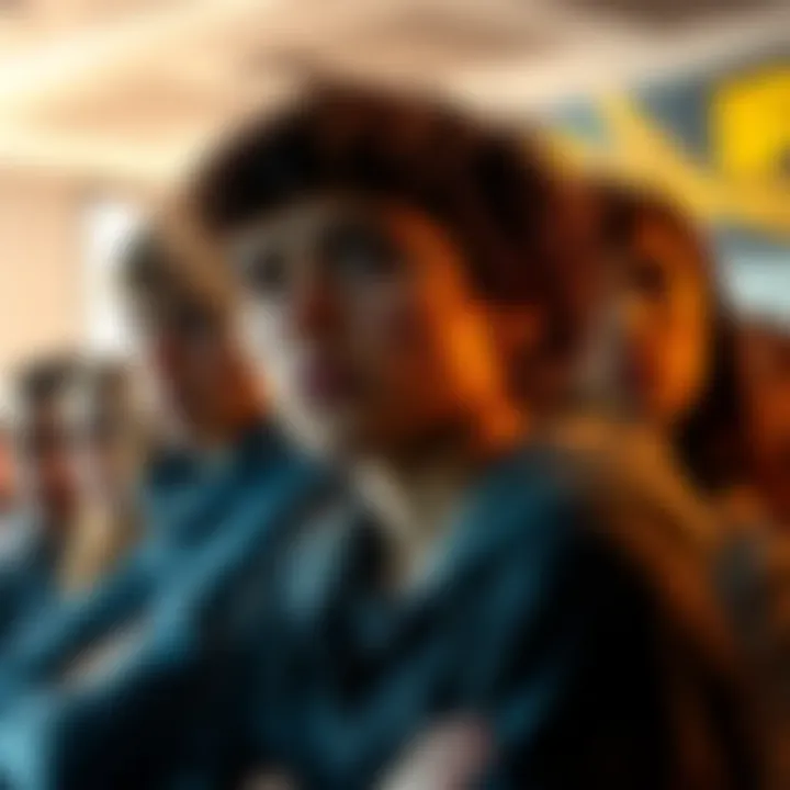A group of young people looking concerned while discussing issues like costs of living and political unrest.