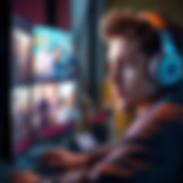 Young man with headphones looking at a computer screen showing Hbar content, with a concerned expression