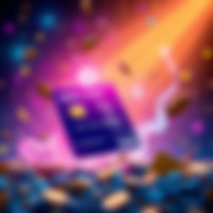 A vibrant crypto prepaid card with no fees, showcasing a celebratory theme and benefits for users, symbolizing financial freedom and convenience.